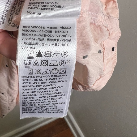 Levi’s Blouse Light Pink Black Polka Dots Long Sleeve L - Picture 12 of 12